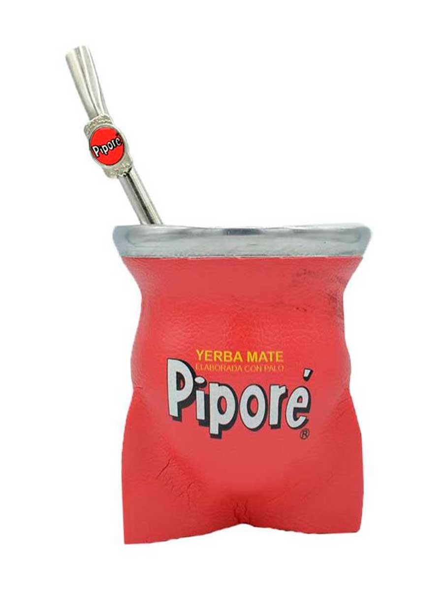 Набор калабас стекло в коже с бомбильей Pipore (красный), 150 мл смотреть фото