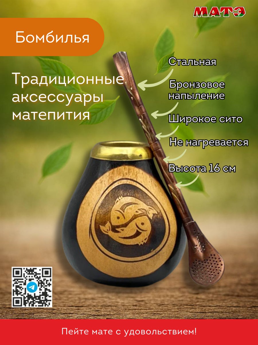 Комплект для мате калабас Рыбы с бомбильей фото