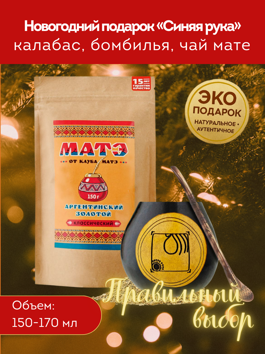 Подарочный набор для чая мате по Гороскопу Майя Синяя Рука (калабас, бомбилья, мате, коробка, инструкция), Аргентина фото