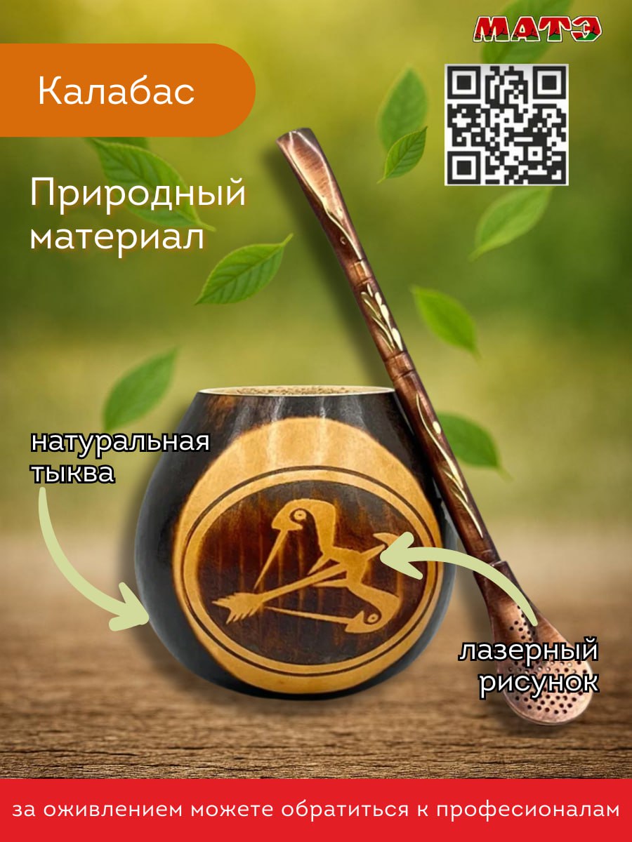 Комплект для мате калабас Стрелец с бомбильей фото