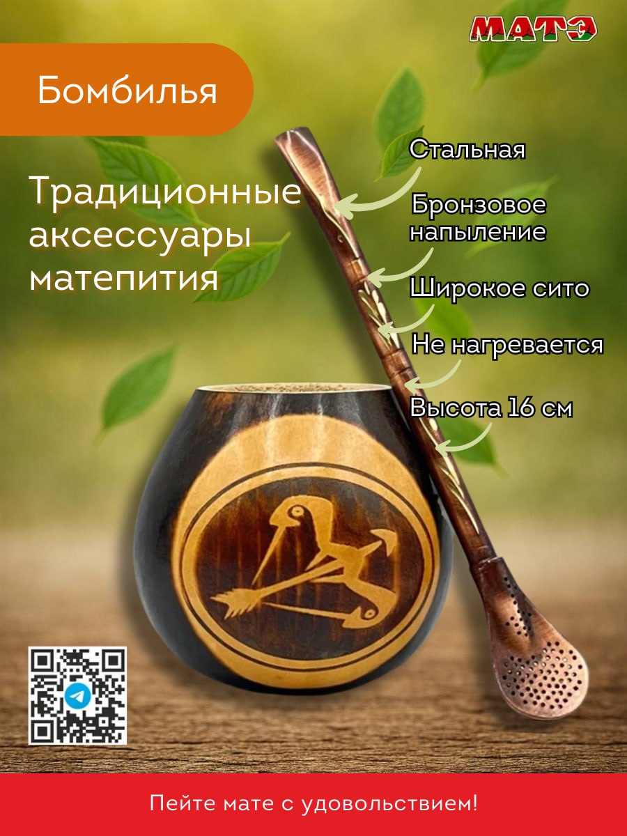 Комплект для мате калабас Стрелец с бомбильей фото