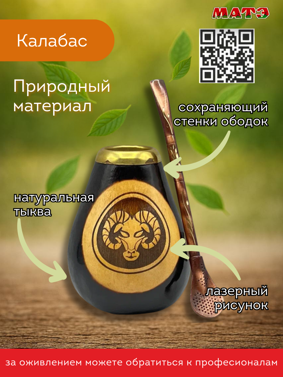 Комплект для мате калабас Овен с бомбильей фото