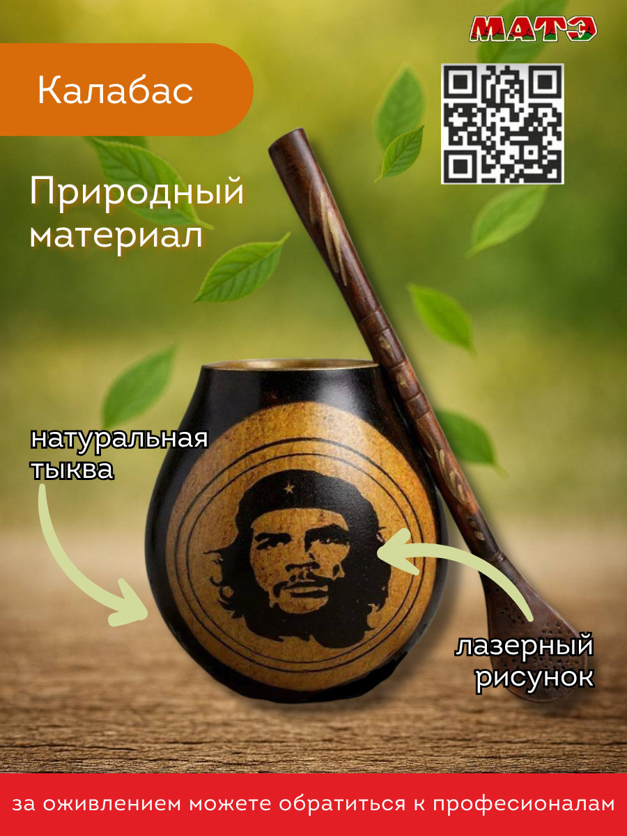 Комплект для мате калабас «Che Guevara» и бомбилья фото