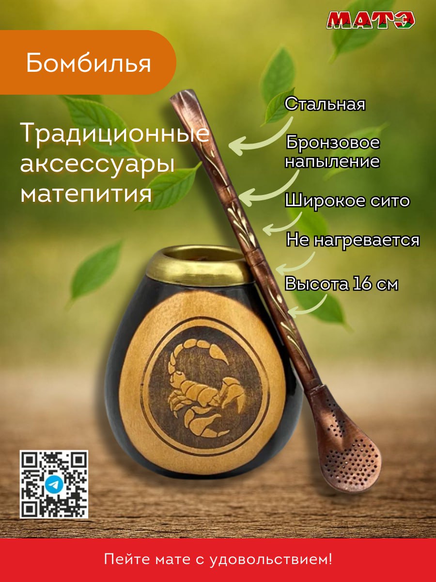 Комплект для мате калабас Скорпион с бомбильей фото
