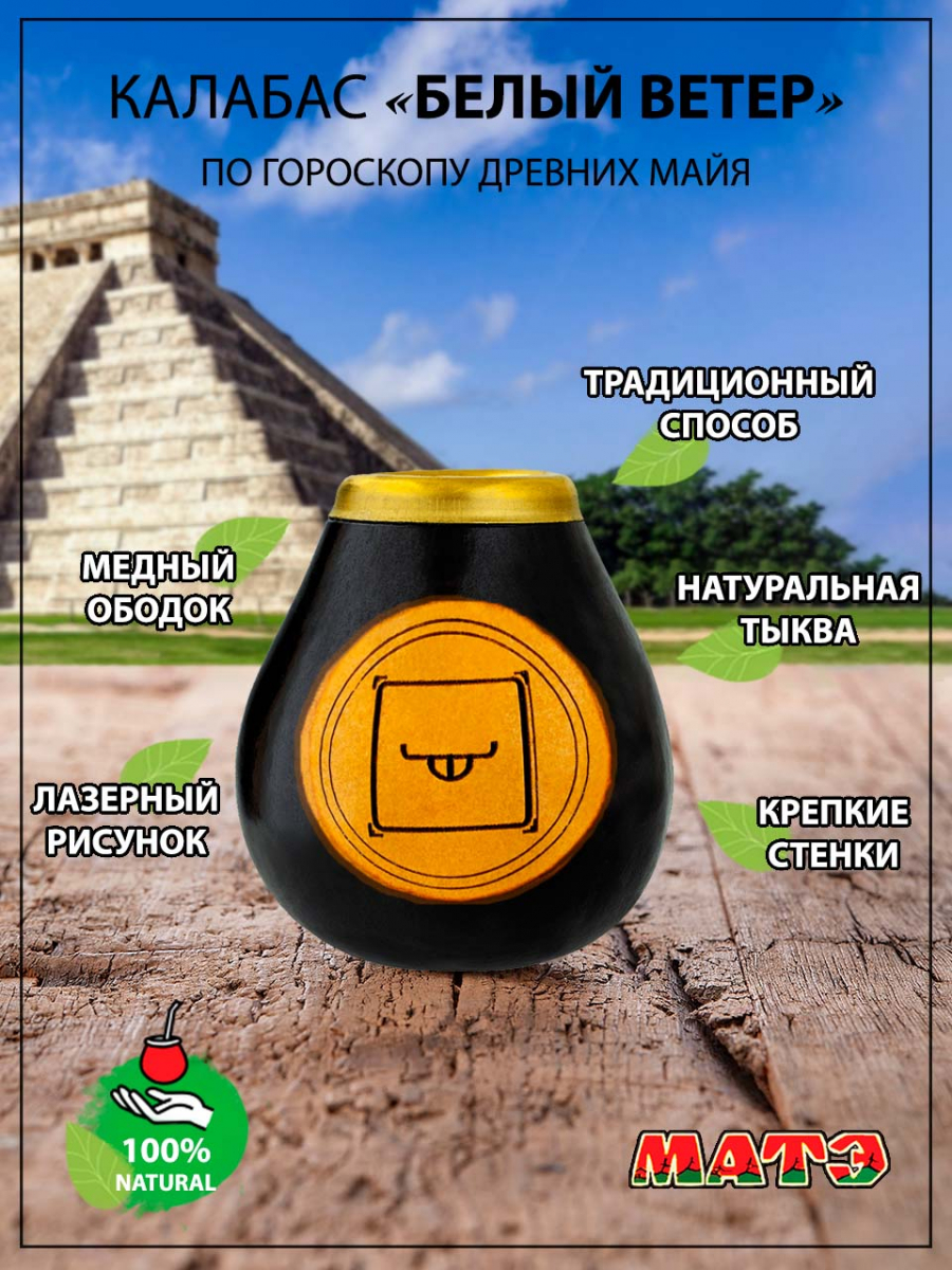 Калабас для чая мате по гороскопу Майя «Белый Ветер» для мате смотреть фото и купить